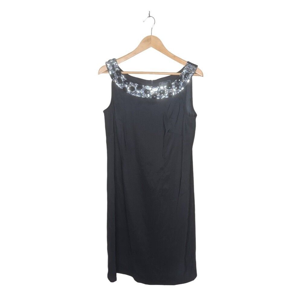 Vintage Dressbarn Collection Women's Black Size 14 Rhinestone Neck Accent Dress